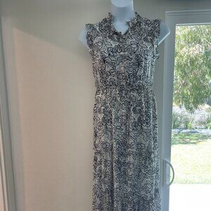 Who What Wear Ivory & Black Outline Floral Boho Ruffle drawstring waist Large